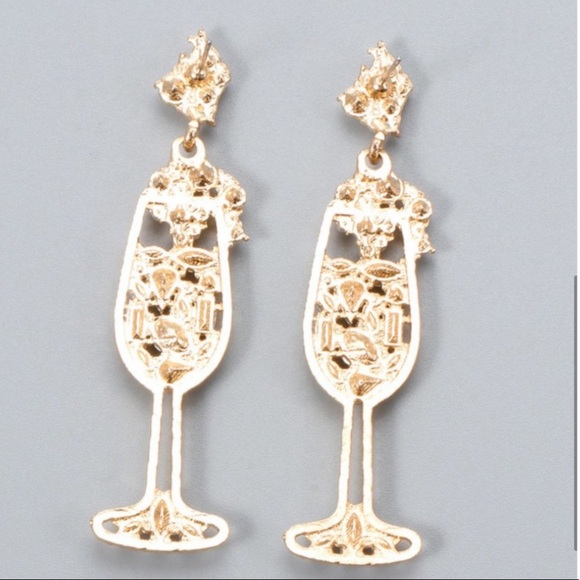 NWT Champagne Themed Pearl & Glass Statement Earrings - Picture 4 of 4